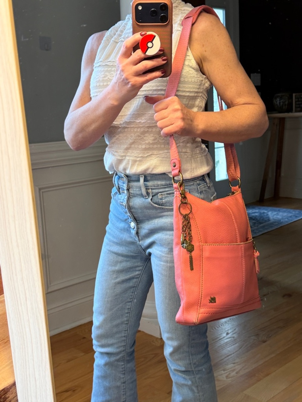 The Sak Boho Pebbled Leather Crossbody Bag Pink Casual Chic - Picture 6 of 17